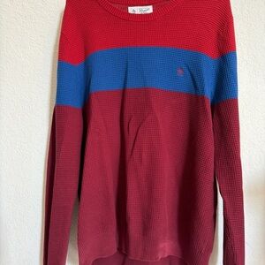 Penguin by Munsingwear Men’s Sweater Blue/Maroon/Red Waffle Knit Crewneck XLarge